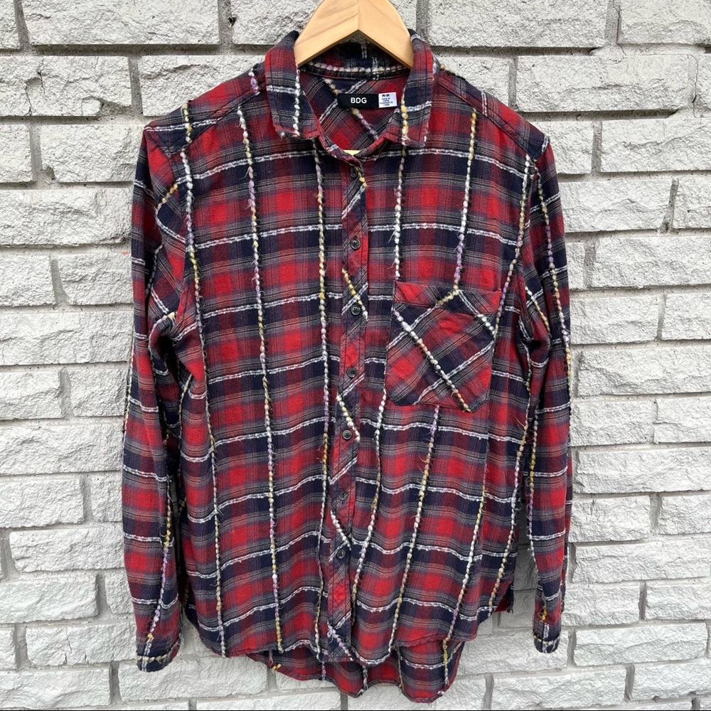 BDG Red Black Gray Plaid Button Down Size Medium